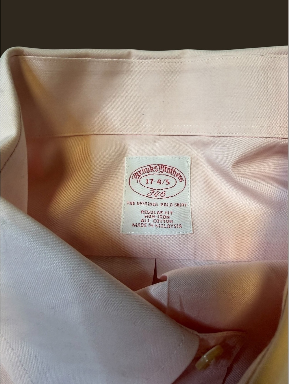 Brooks Brothers 346 Non-Iron Solid Pink Dress Shirt 17-4/5